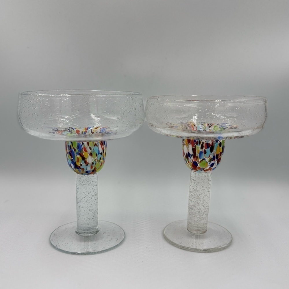 Home Studio Pair of Baja Margarita Colorful Confetti Glasses Hand Blown